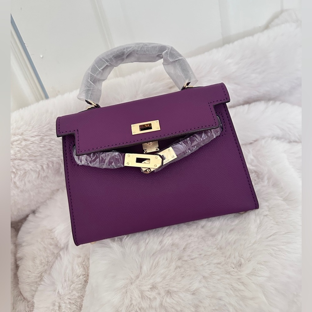 Top Handle, Crossbody Classic Mini Epsom Bag with Gold Hardware in Deep Purple - Picture 2 of 10